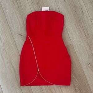 Superdown Nylah Front Zip Dress in Red NWT Red Strapless Dress with Zip